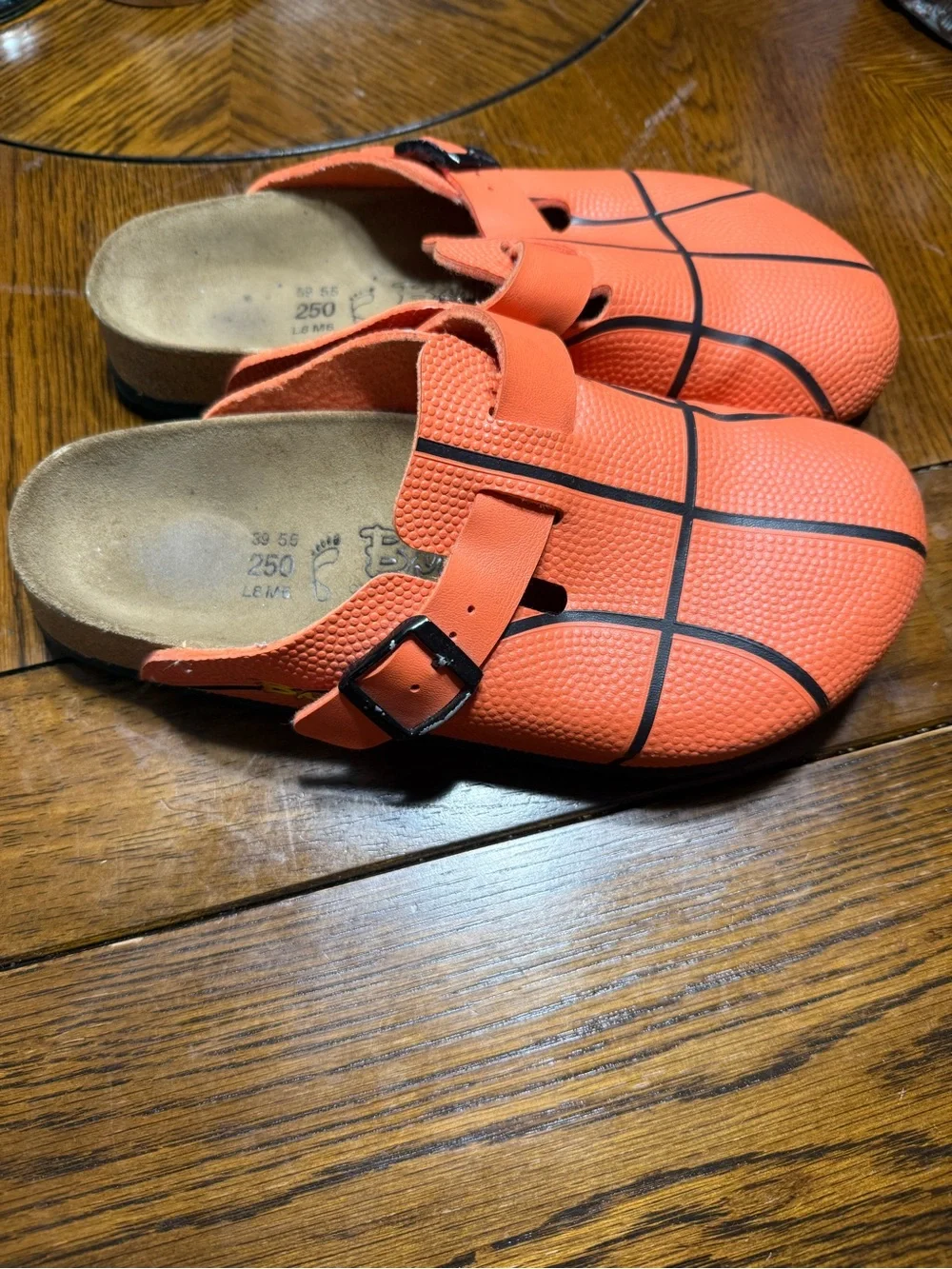Kids Orange Basketball-Pattern Strap Clogs